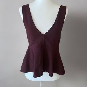 UO Silence + Noise Deep V Peplum Tank Top Burgundy Sz M